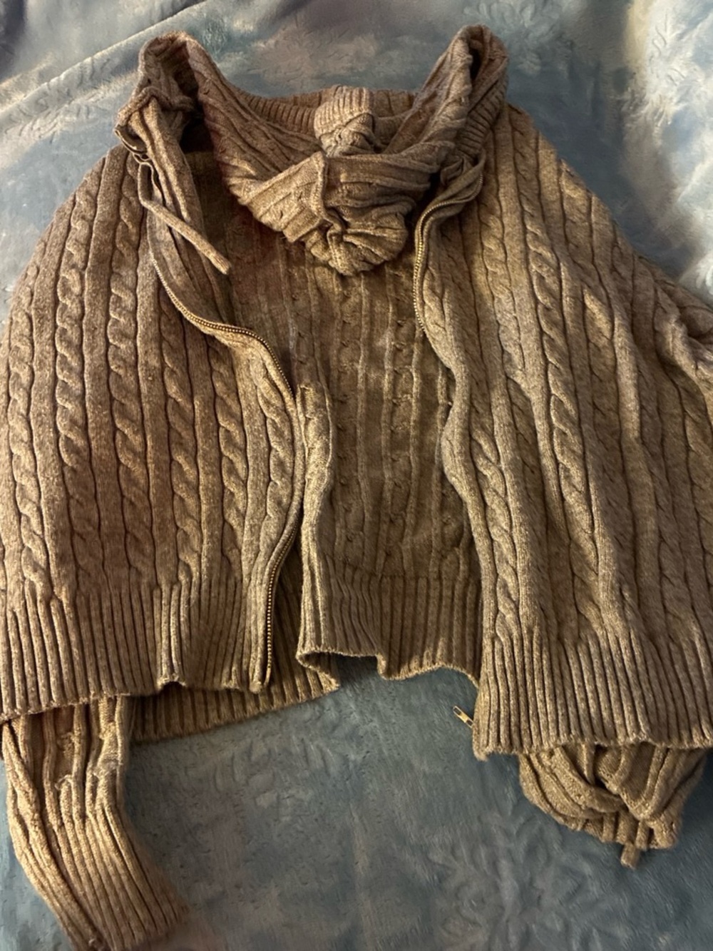 Women's Cable-Knit Zip Hoodie Sweater - Taupe